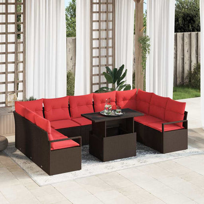 Tuin Sofa Set Met Opslag 10 Pcs En Rood Poly Riet