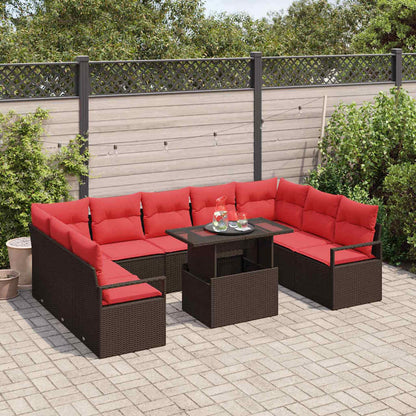 Tuin Sofa Set Met Opslag 10 Pcs En Rood Poly Riet