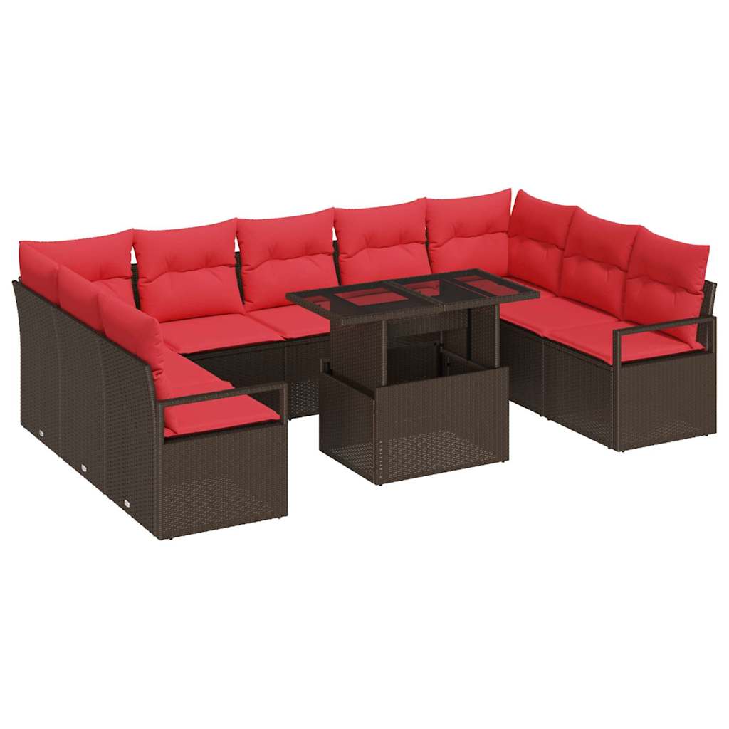 Tuin Sofa Set Met Opslag 10 Pcs En Rood Poly Riet