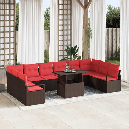 Tuin Sofa Set Met Kussen 11 Pcs En Rood Poly Rattan