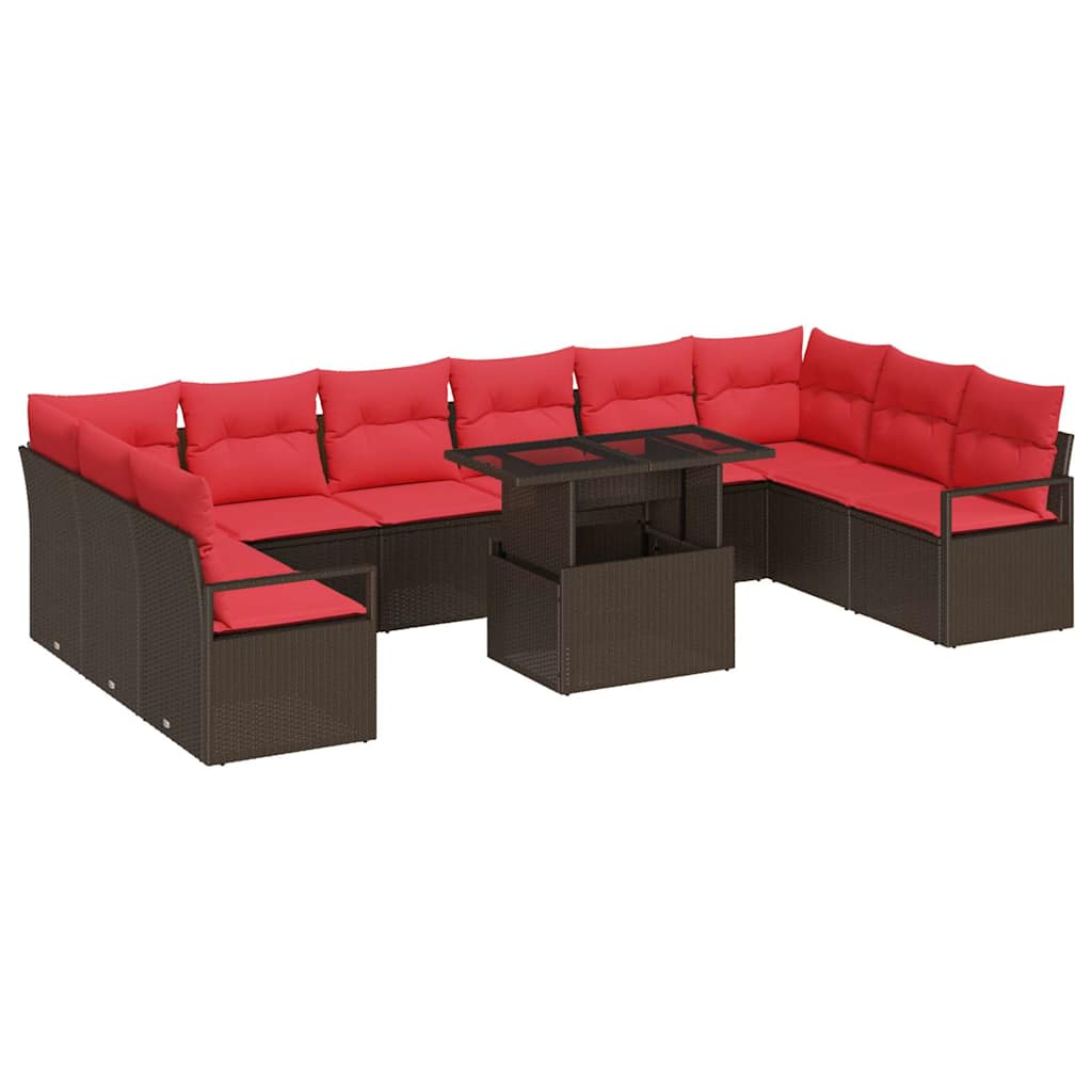 Tuin Sofa Set Met Kussen 11 Pcs En Rood Poly Rattan