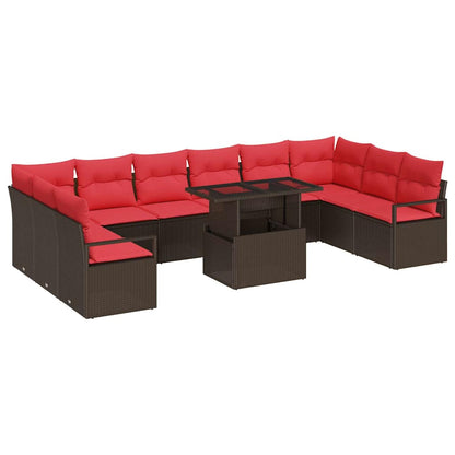 Tuin Sofa Set Met Kussen 11 Pcs En Rood Poly Rattan