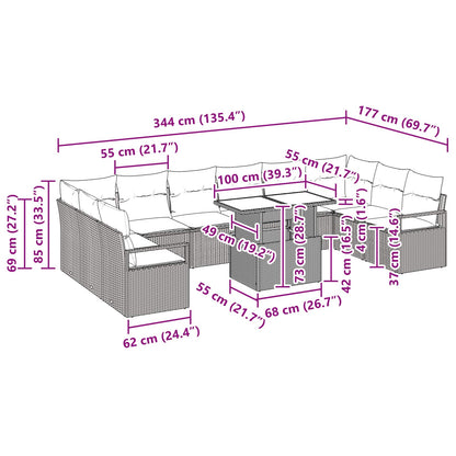 Tuin Sofa Set Met Kussen 11 Pcs En Rood Poly Rattan