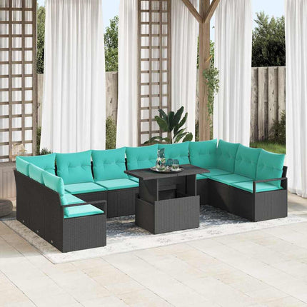 Tuin Sofa Set 11 Pcs En Marineblauw Poly Rattan