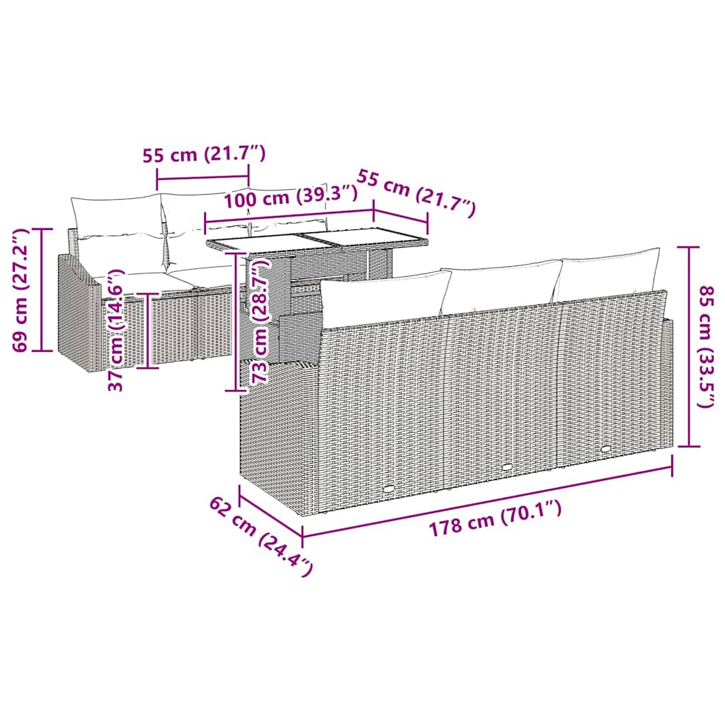 Tuin Sofa Set Met Kussen 7 Pcs 100 X 55 X 73 Cm