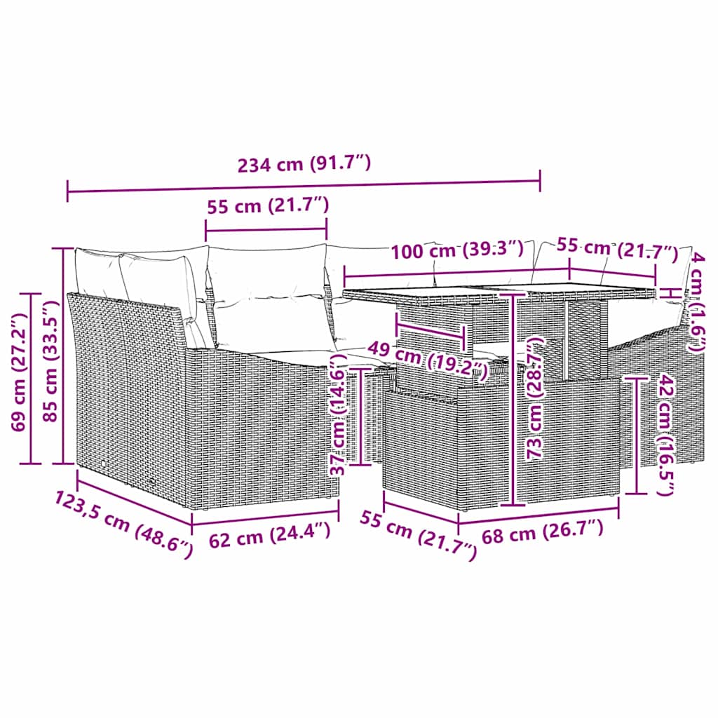 Tuin Sofa Set Met Kussen 7 Pcs Poly Rattan