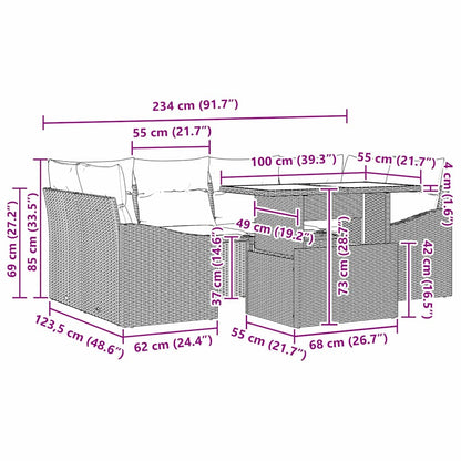Tuin Sofa Set Met Kussen 7 Pcs Poly Rattan