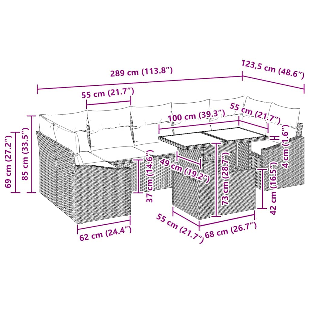 Tuin Sofa Set Met Kussen 8 Pcs Poly Rattan