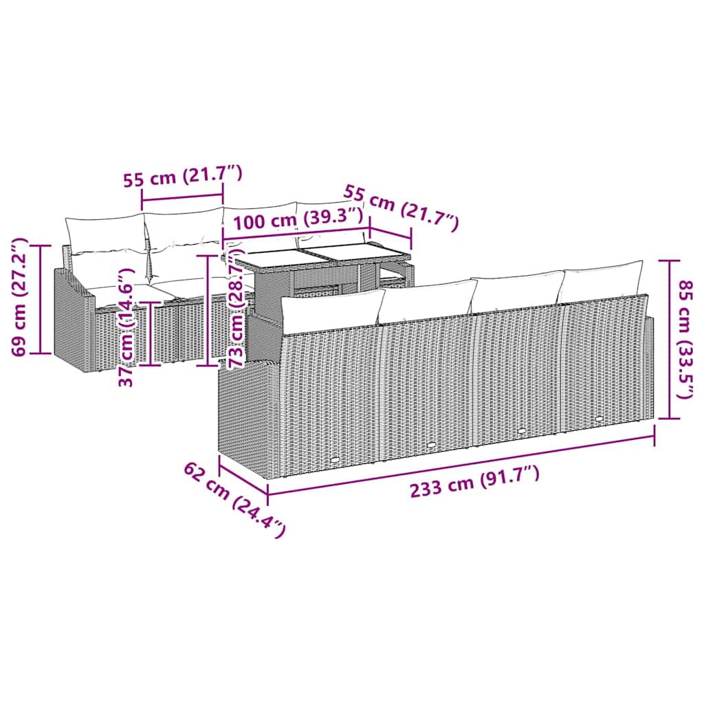 Tuin Sofa Set Met Kussen 7 Pcs Poly Rattan