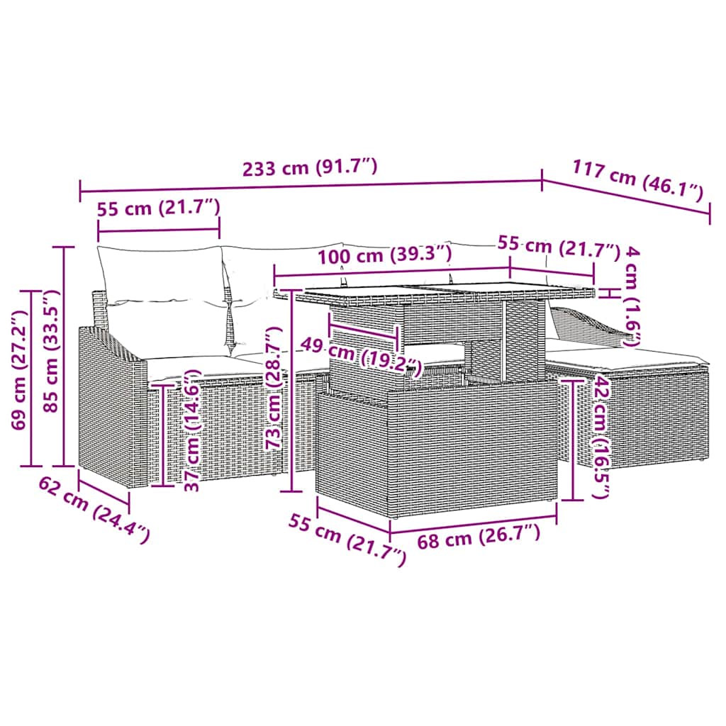 Tuin Sofa Set Met Kussen 6 Pcs