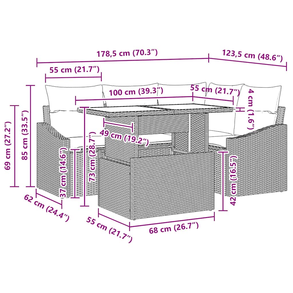 Tuin Sofa Set Met Kussen 5 Pcs Poly Rattan