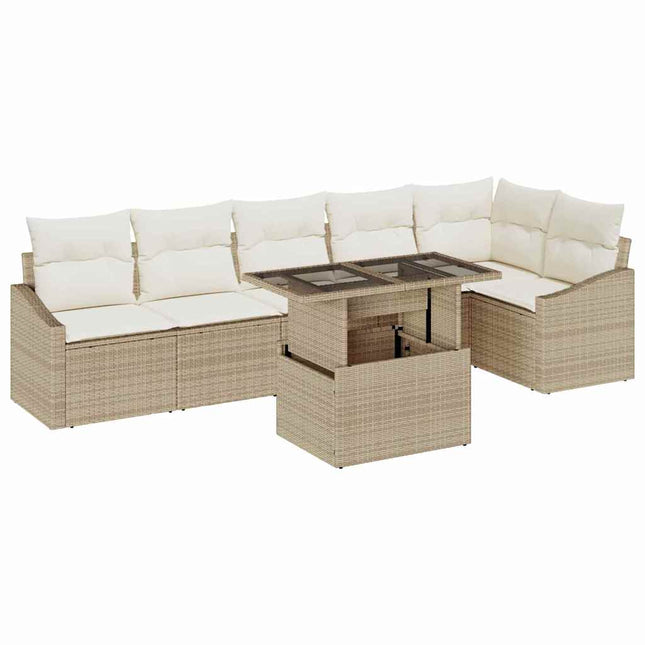 Tuin Sofa Set Met Kussen 7 Pcs En Crème Poly Rattan