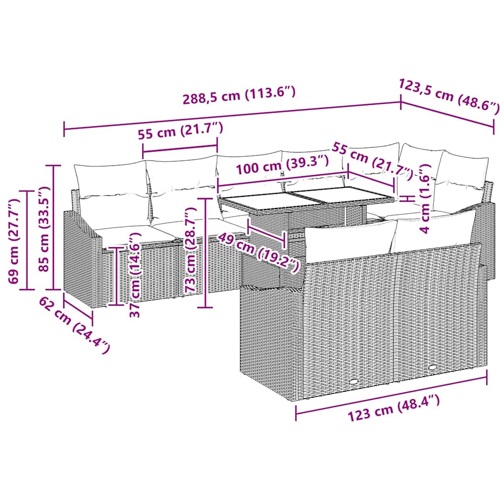 Tuin Sofa Set Met Kussen 9 Pcs Poly Rattan