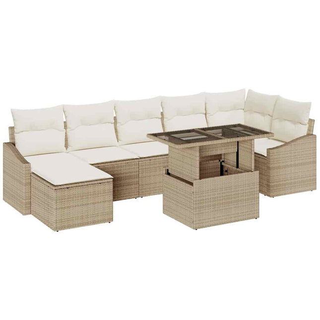 Tuin Sofa Set Met Kussen 8 Pcs En Crème Poly Rattan