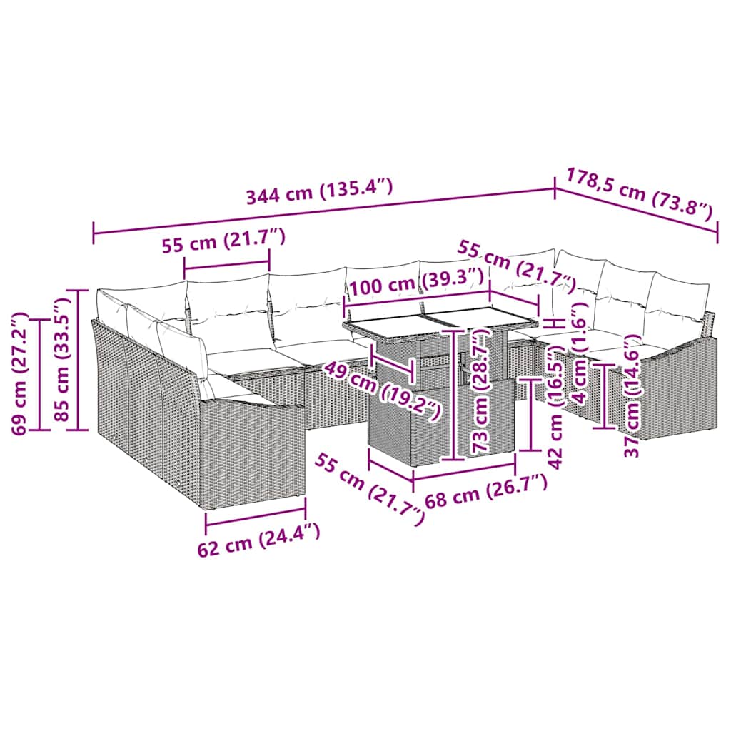 Bankstel Met Kussen 11 Pcs Poly Rattan