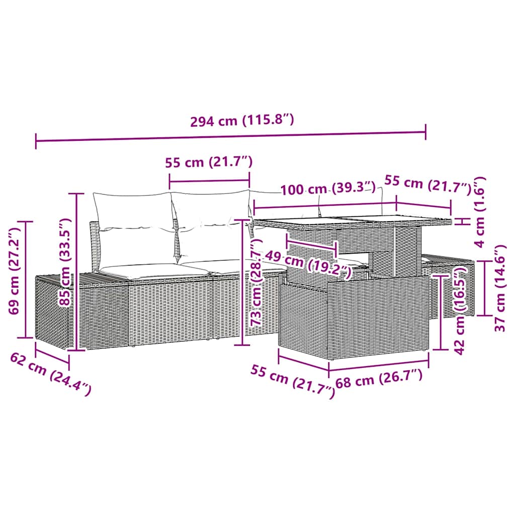 Bankstel Met Kussen 5 Pcs Poly Rattan