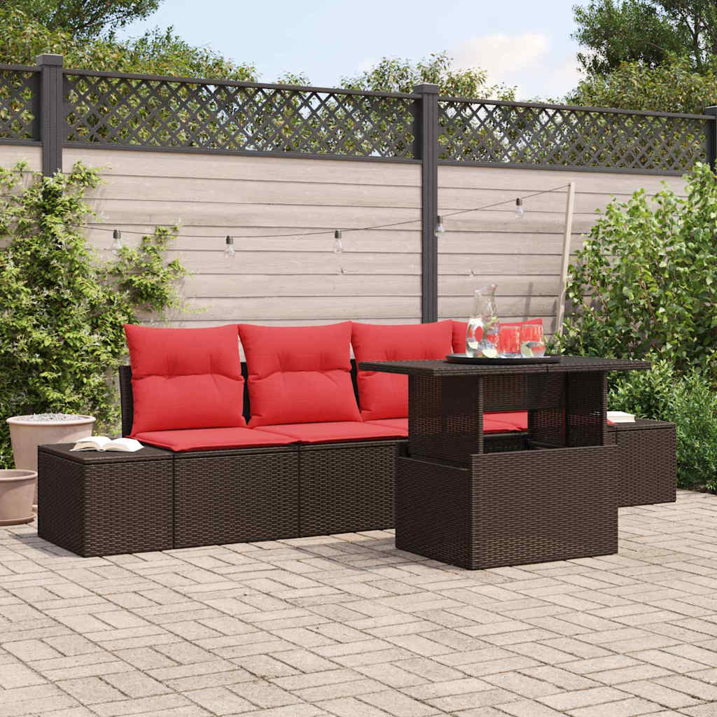 Bankstel Met Kussen 5 Pcs En Rood Poly Rattan