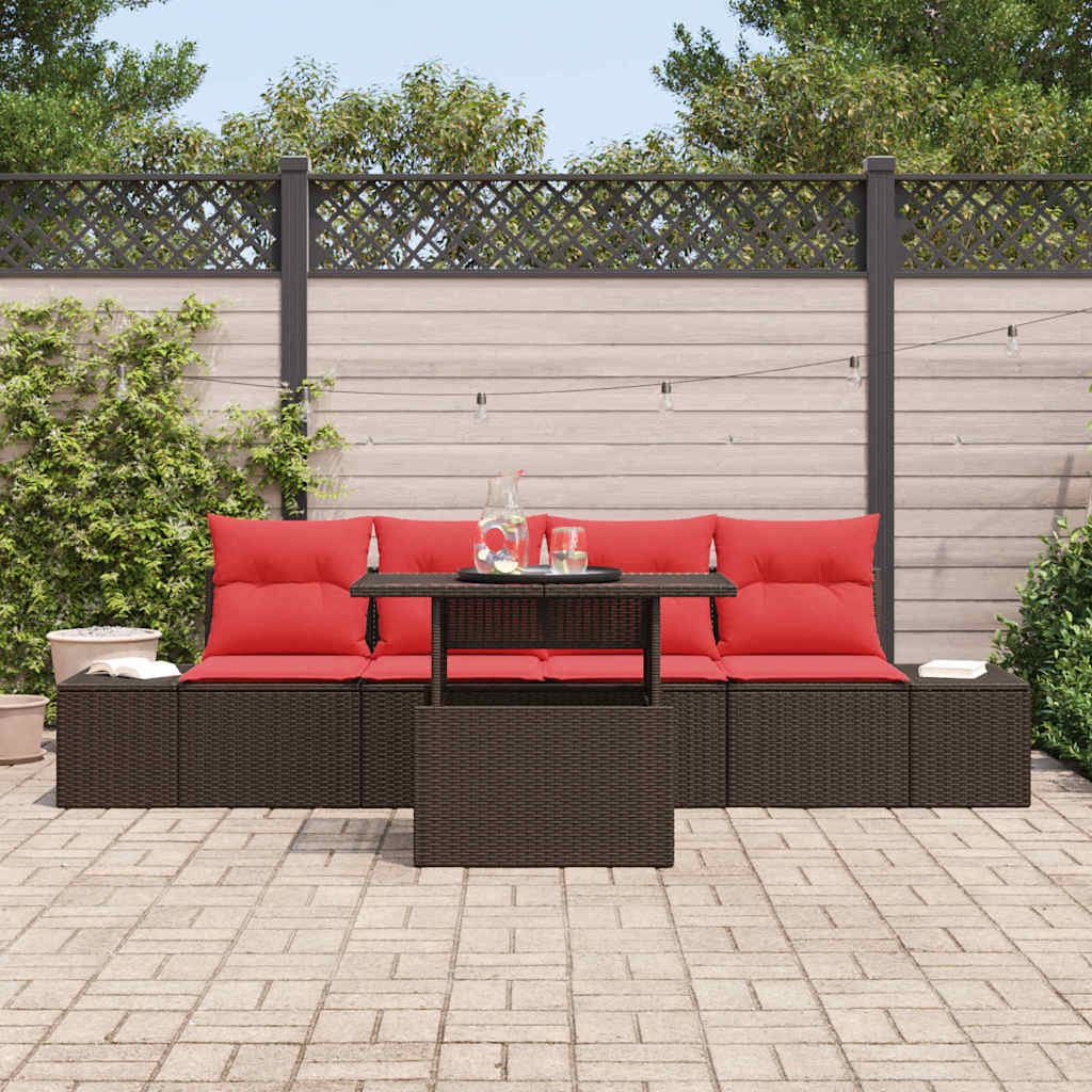 Bankstel Met Kussen 5 Pcs En Rood Poly Rattan