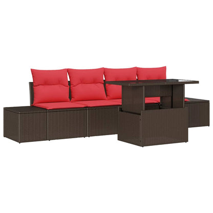 Bankstel Met Kussen 5 Pcs En Rood Poly Rattan