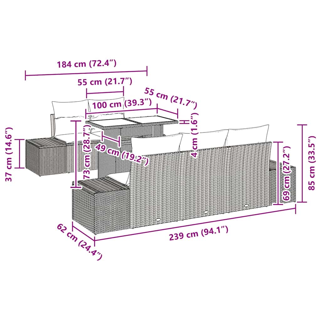 Bankstel Met Kussen 6 Pcs Poly Rattan