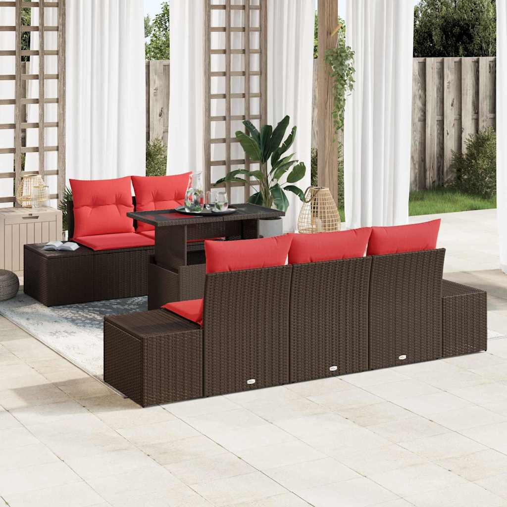 Bankstel Met Kussen 6 Pcs En Rood Poly Rattan