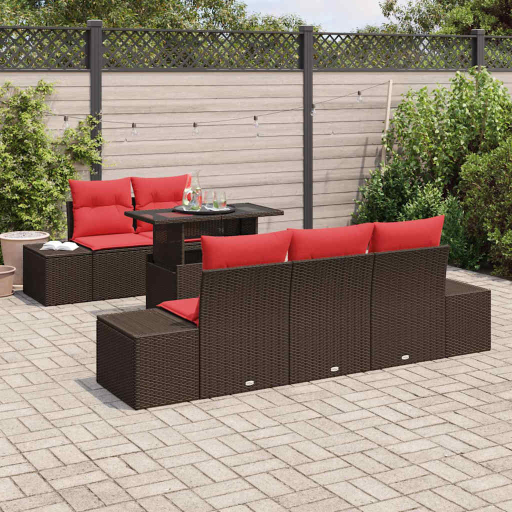Bankstel Met Kussen 6 Pcs En Rood Poly Rattan