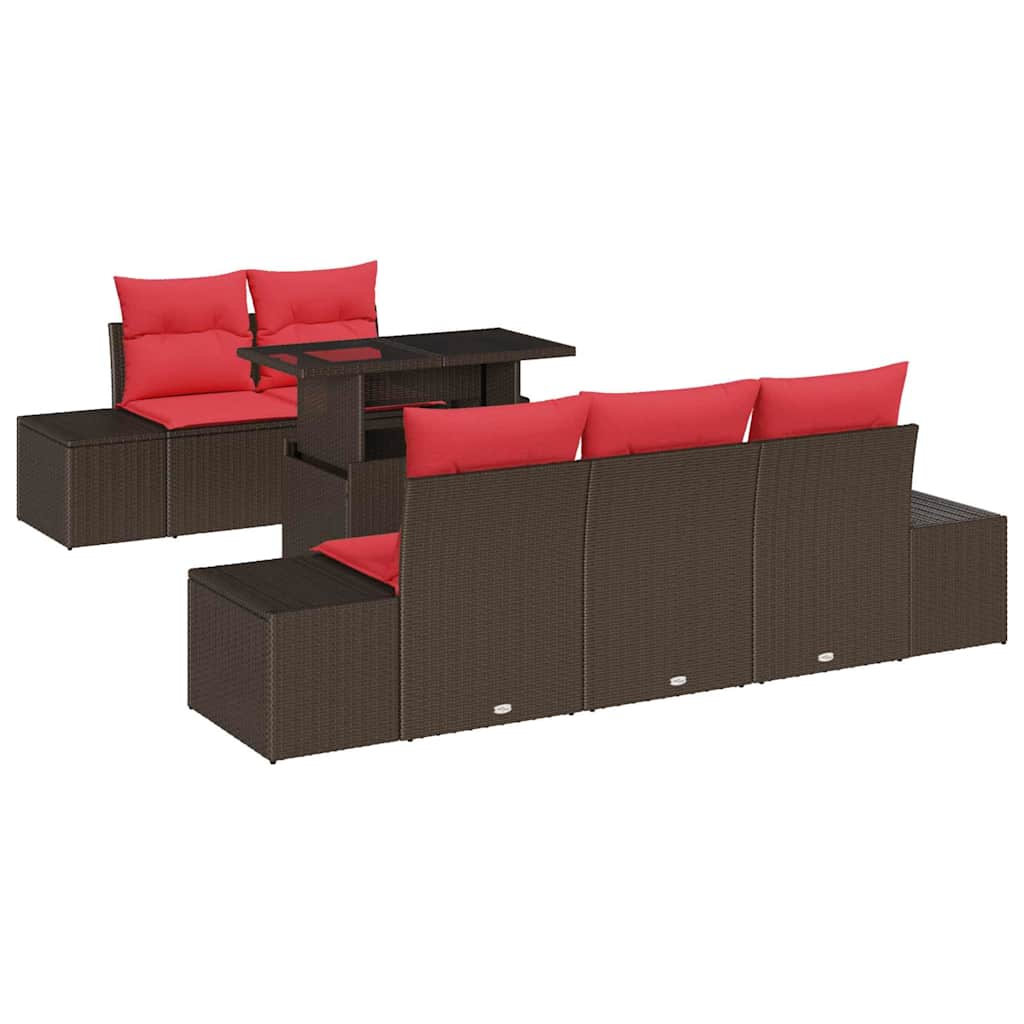 Bankstel Met Kussen 6 Pcs En Rood Poly Rattan