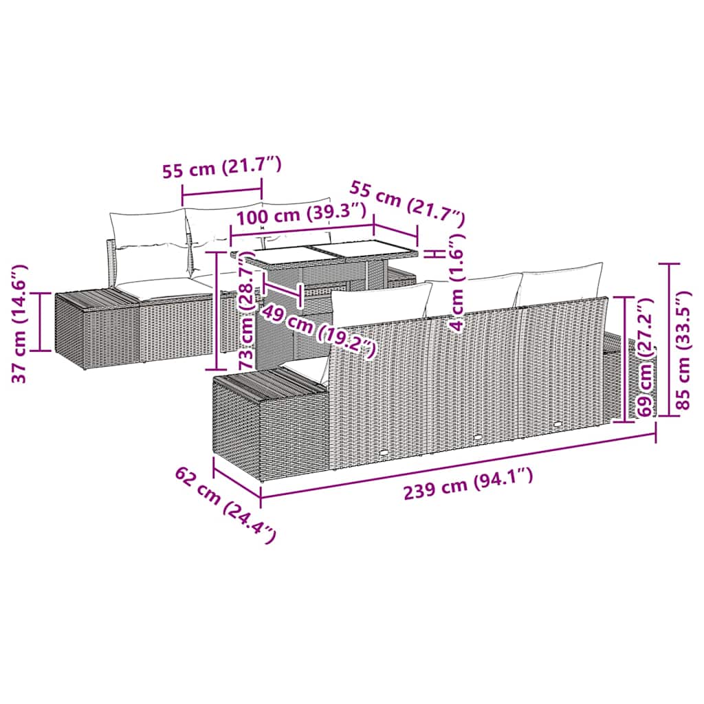 Bankstel Met Kussen 7 Pcs Poly Rattan