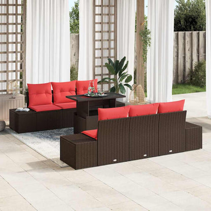 Bankstel Met Kussen 7 Pcs En Rood Poly Rattan