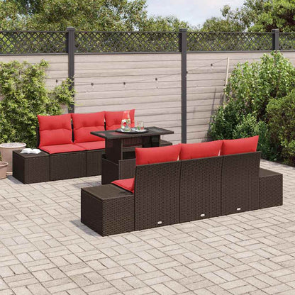 Bankstel Met Kussen 7 Pcs En Rood Poly Rattan