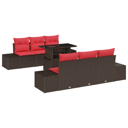 Bankstel Met Kussen 7 Pcs En Rood Poly Rattan