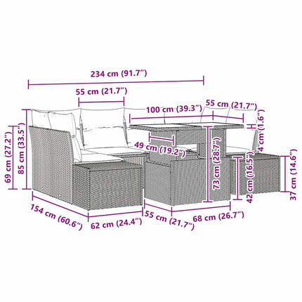 Bankstel Met Kussen 7 Pcs Poly Rattan