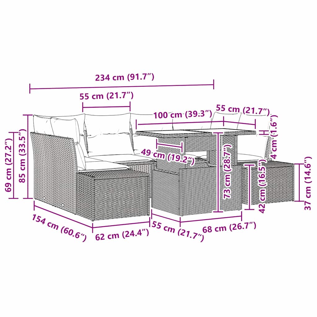 Bankstel Met Kussen 7 Pcs Poly Rattan