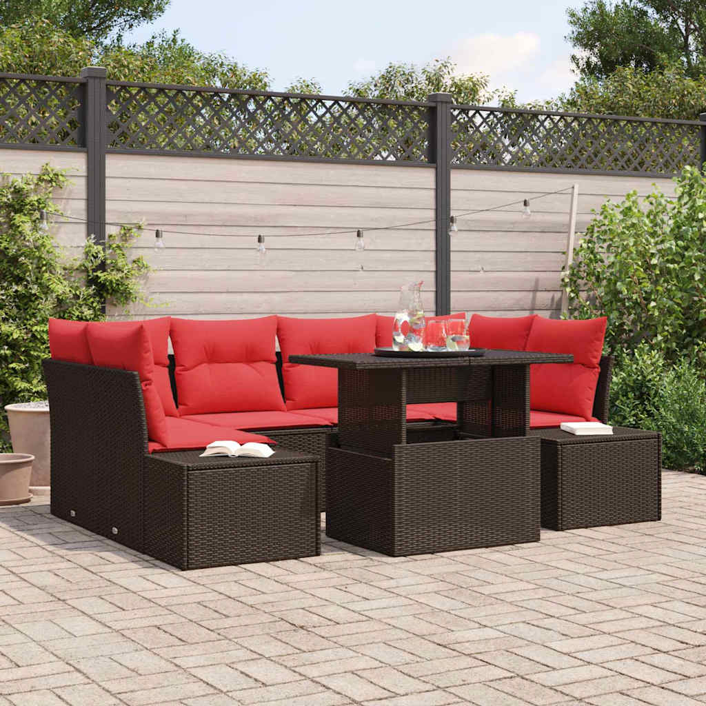 Bankstel Met Kussen 7 Pcs En Rood Poly Rattan