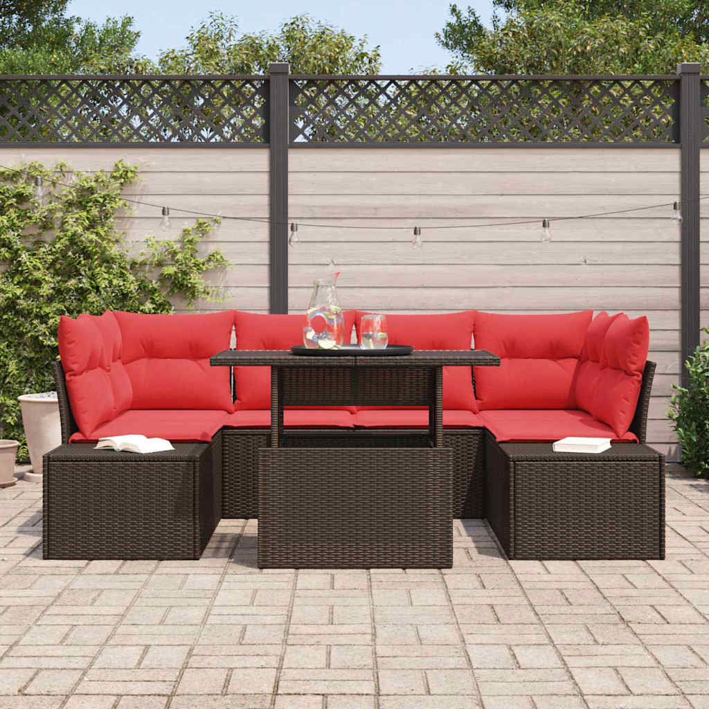 Bankstel Met Kussen 7 Pcs En Rood Poly Rattan