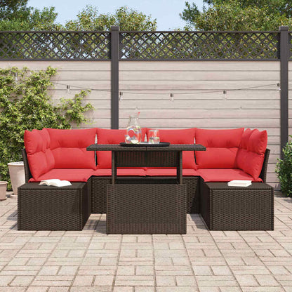 Bankstel Met Kussen 7 Pcs En Rood Poly Rattan