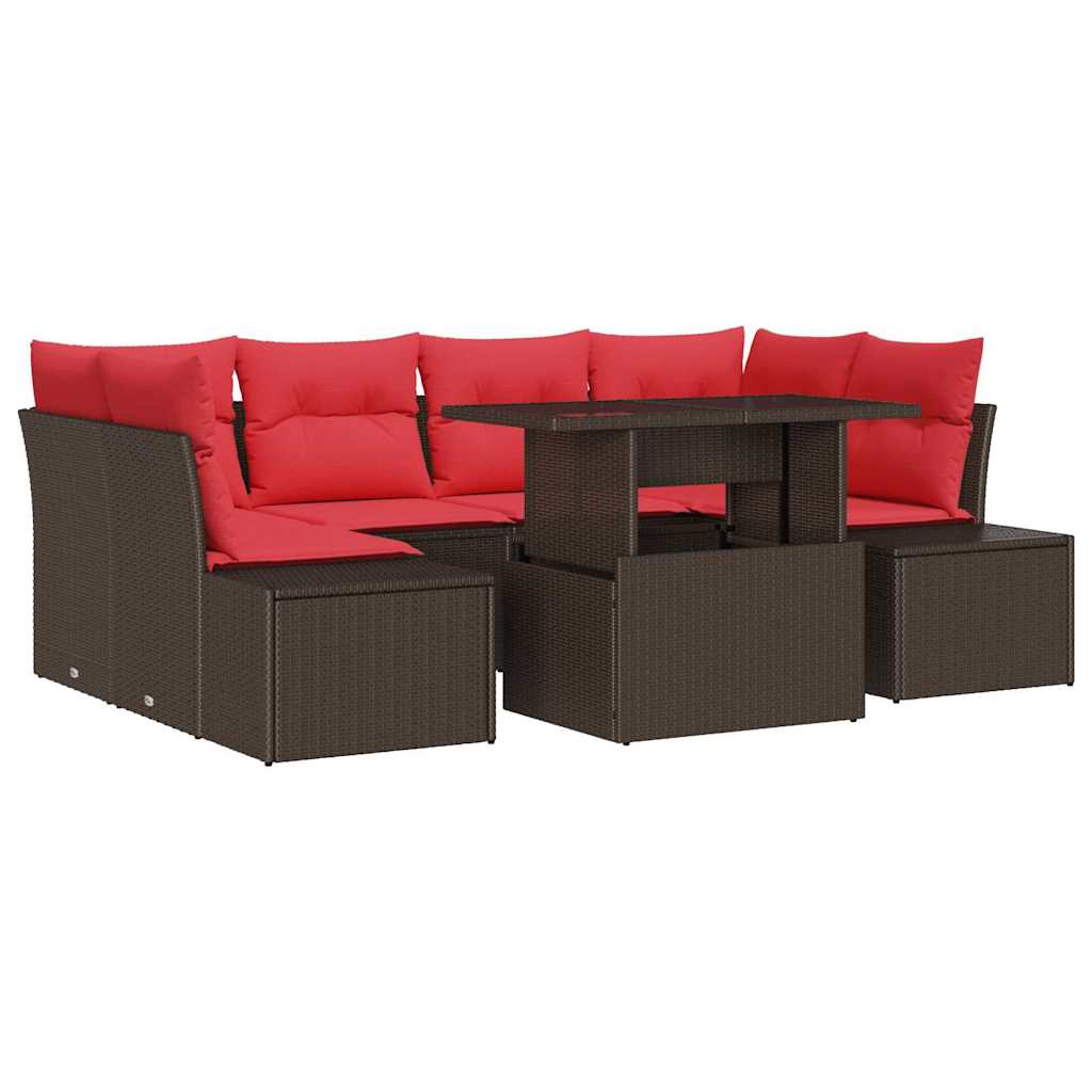Bankstel Met Kussen 7 Pcs En Rood Poly Rattan