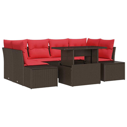 Bankstel Met Kussen 7 Pcs En Rood Poly Rattan