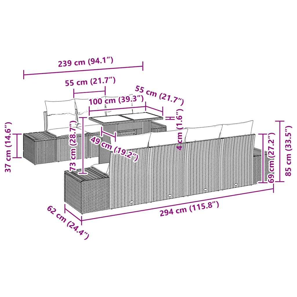 Bankstel Met Kussen 8 Pcs Poly Rattan