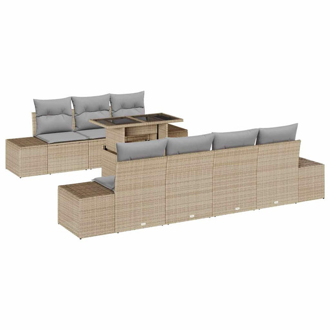 Bankstel Met Kussen 8 Pcs En Licht Poly Rattan