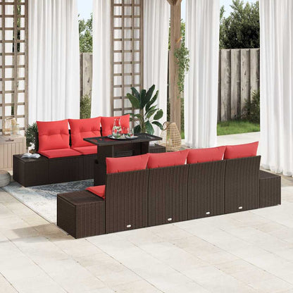 Bankstel Met Kussen 8 Pcs En Rood Poly Rattan