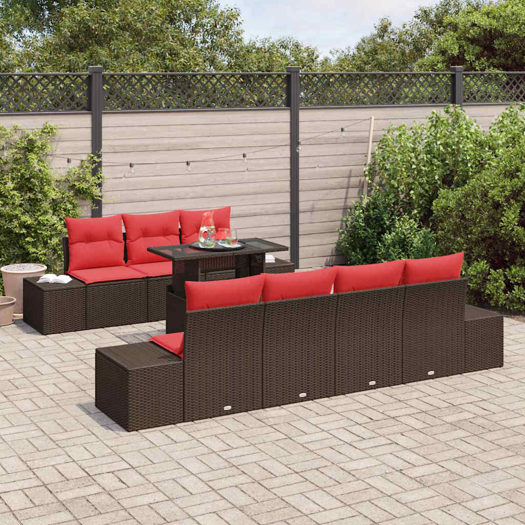 Bankstel Met Kussen 8 Pcs En Rood Poly Rattan