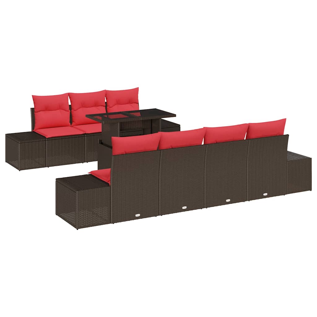 Bankstel Met Kussen 8 Pcs En Rood Poly Rattan