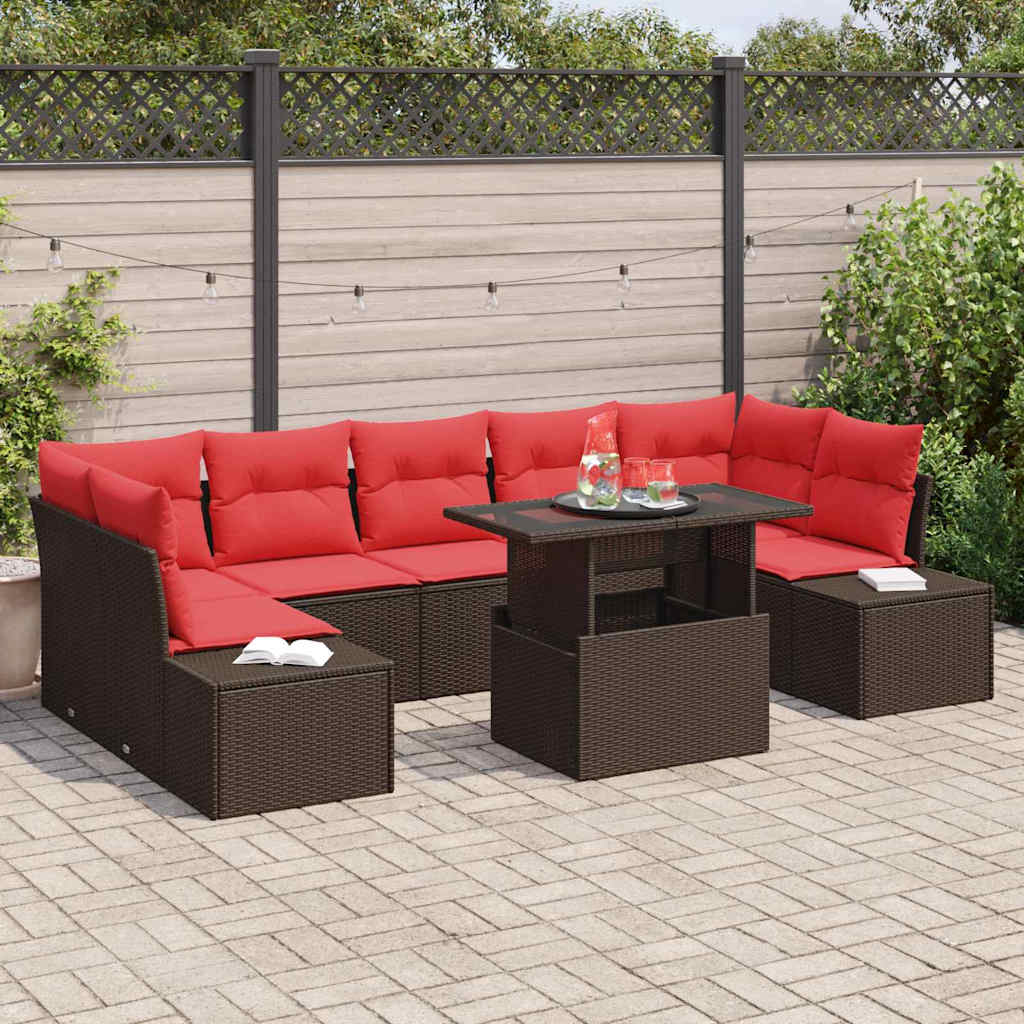 Tuin Sofa Set Met Kussen 8 Pcs En Rood Poly Rattan