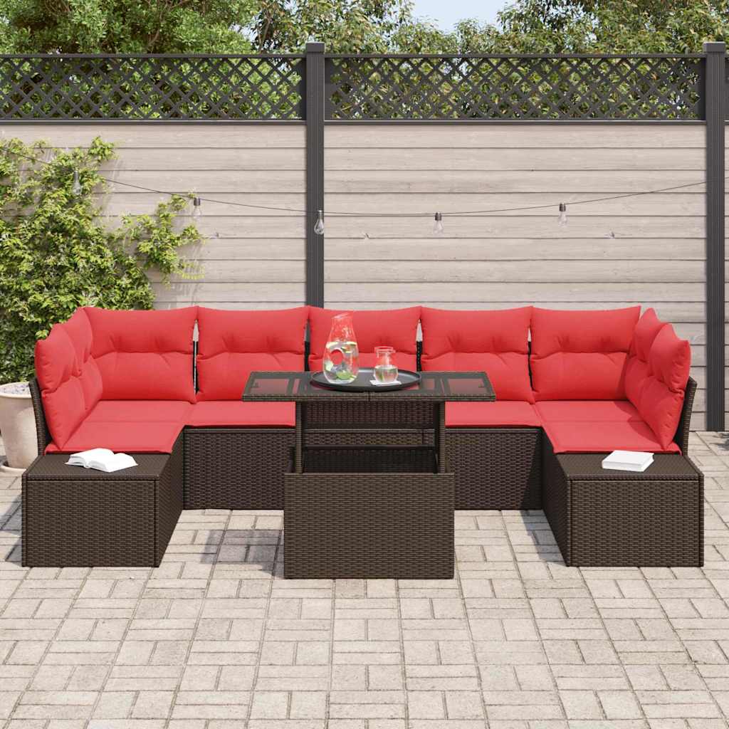 Tuin Sofa Set Met Kussen 8 Pcs En Rood Poly Rattan