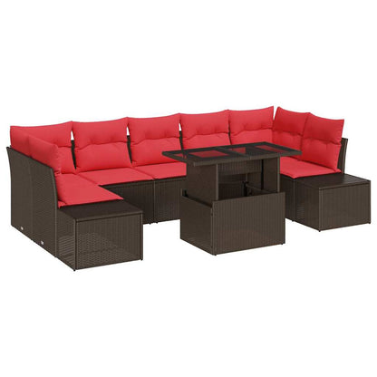 Tuin Sofa Set Met Kussen 8 Pcs En Rood Poly Rattan