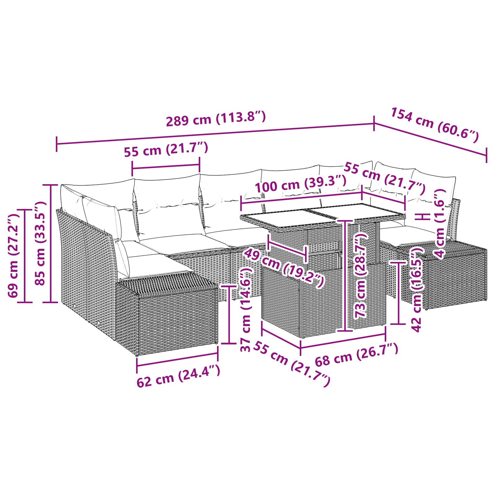 Tuin Sofa Set Met Kussen 8 Pcs En Rood Poly Rattan
