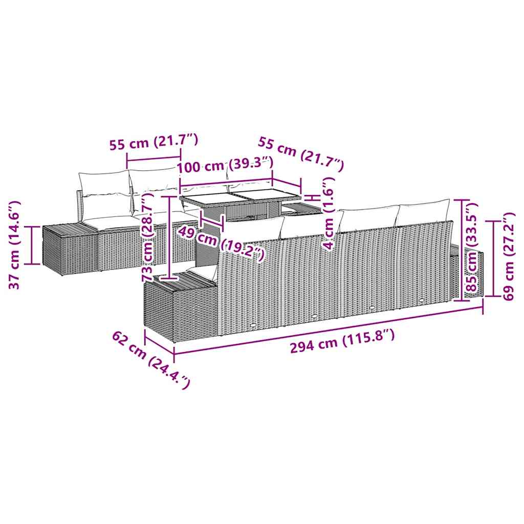 Tuin Sofa Set Met Kussen 9 Pcs Poly Rattan