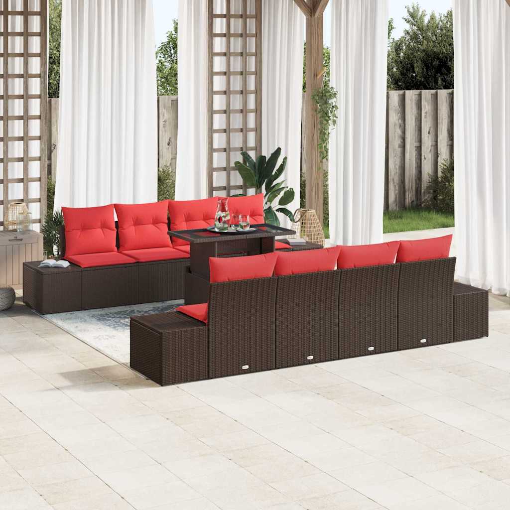 Tuin Sofa Set Met Kussen 9 Pcs En Rood Poly Rattan