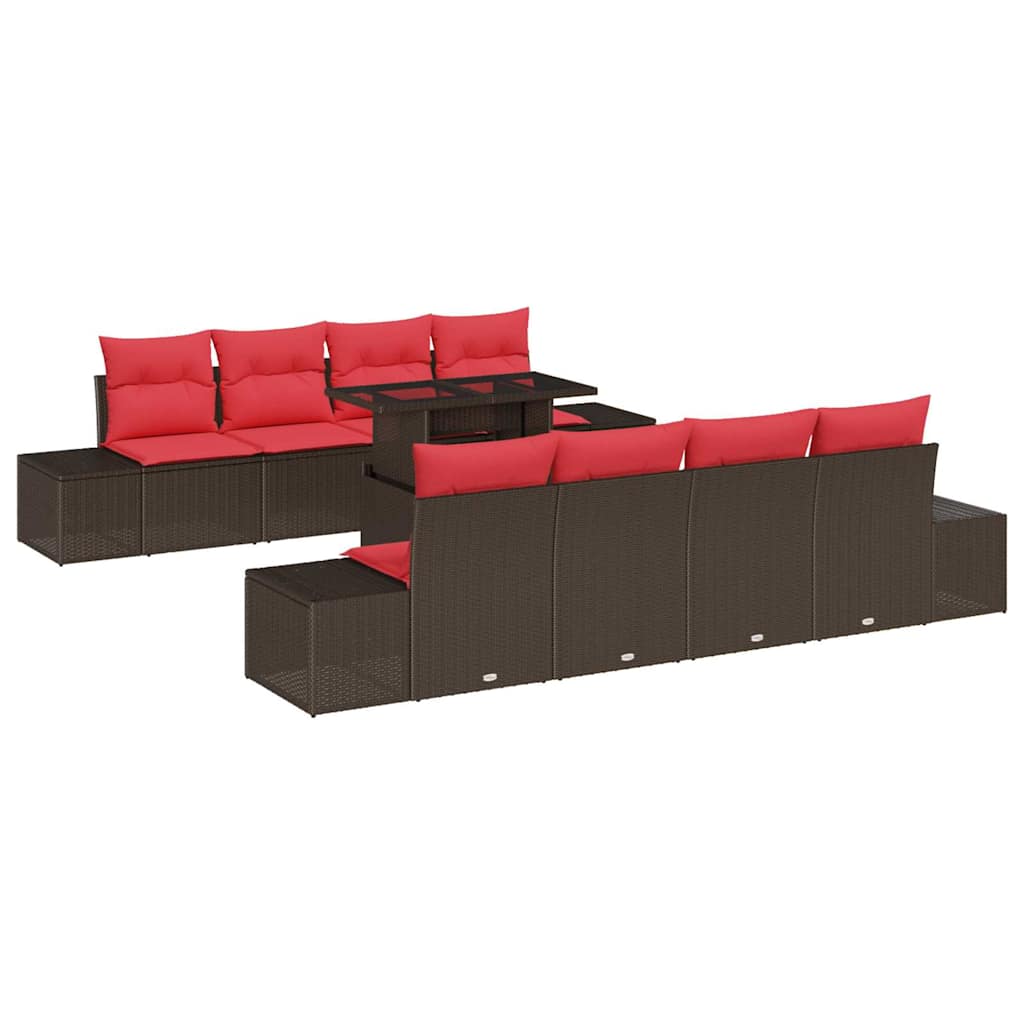 Tuin Sofa Set Met Kussen 9 Pcs En Rood Poly Rattan